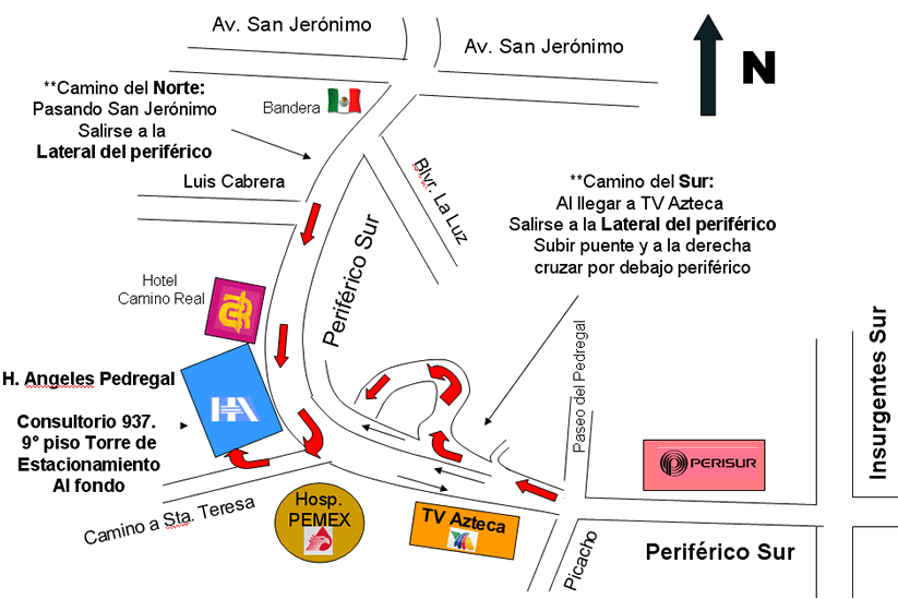 Mapa de Ubicación del Consultorio del Dr. Rogelio Apolo Aguado Pérez en el Hospital Ángeles del Pedregal